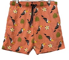 SURF SOCIETY Toucan Bird Print Swim Trunks Shorts Size Medium Men's