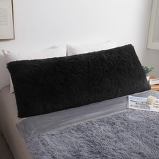 Black Faux Fur Body Pillow Cover 20x54, Luxury Fluffy Shaggy Zipper Pillowcase