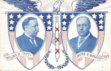 President William H Taft & James Sherman Patriotic Political Postcard 1907-15