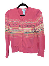 VTG Tiara International Front Button Up Multi Colored Pink Cardigan PS