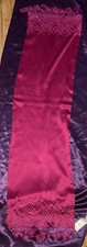 Ladies Vintage Deep Dark Raspberry Beaded Fringed Silk Scarf 43 x 12