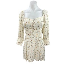 Reformation Cream Floral Hooman Long Sleeve Smocked A Line Mini Dress Size 2