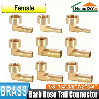 1/4''~1/2'' Brass Pipe Fitting Bsp Female Elbow Hose Tail Connector Fuel Water Gas