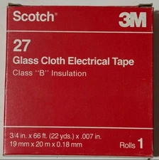 3M Scotch 27 Glass Cloth (Class B Ins.) Electrical Tape 3/4 in x 66 ft x .007 in