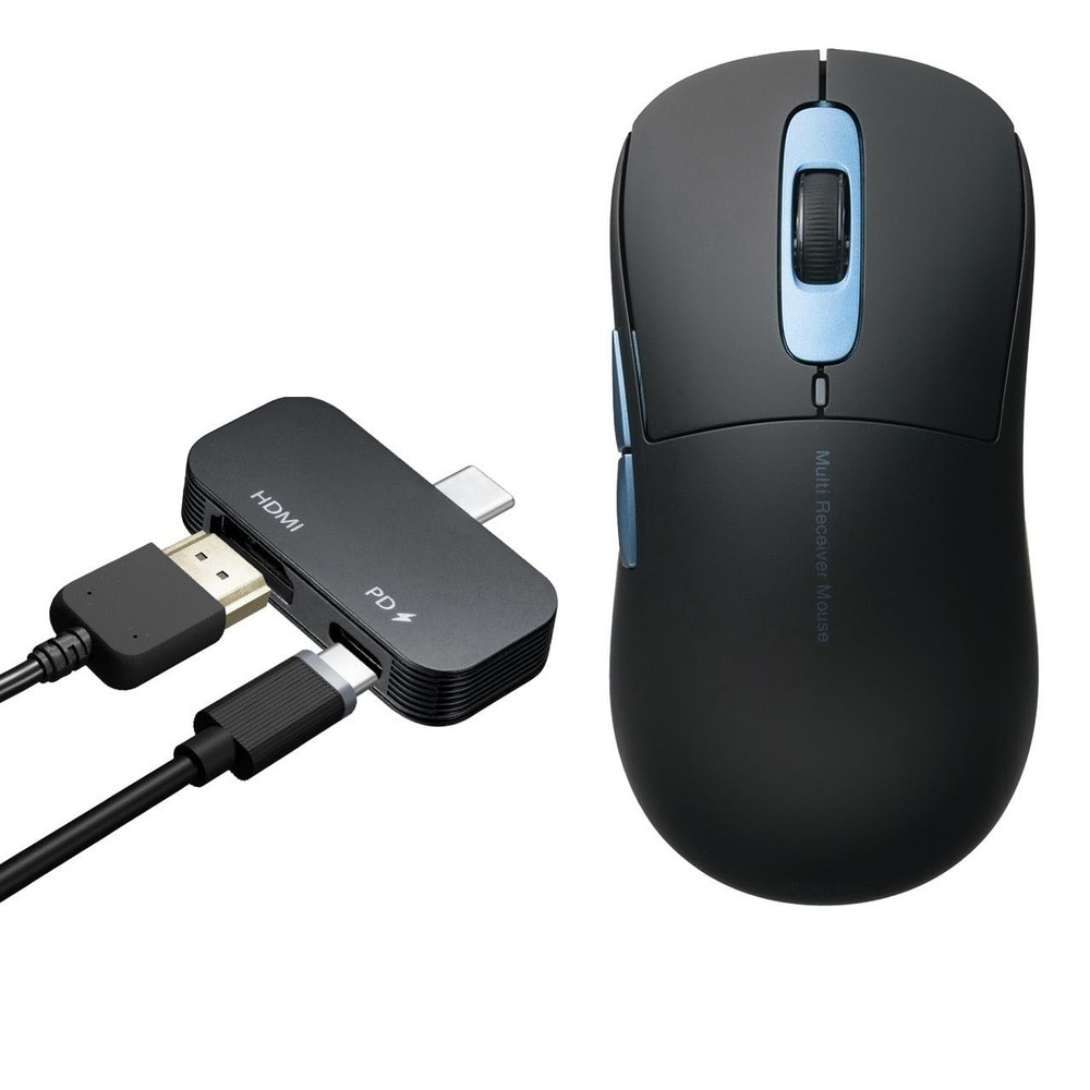 Bluetooth Wireless Mouse with 2.4G USB-C Receiver and USB Hub Function