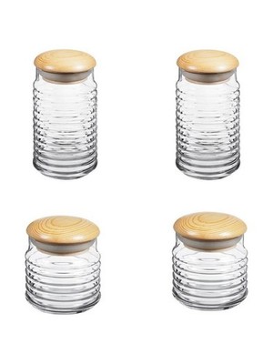 Paşabahçe Babylon 4-Piece Wooden Lid Jar Set