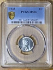 1943 1C  Lincoln Steel Wheat Penny  PCGS MS66
