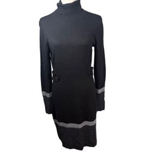 Banana Republic Luxury Cashmere Blend Turtleneck Sweater Dress Black Grey M
