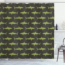Sea Animals Shower Curtain, Sharks 69"W x 70"L Pack of 1 Brown Green