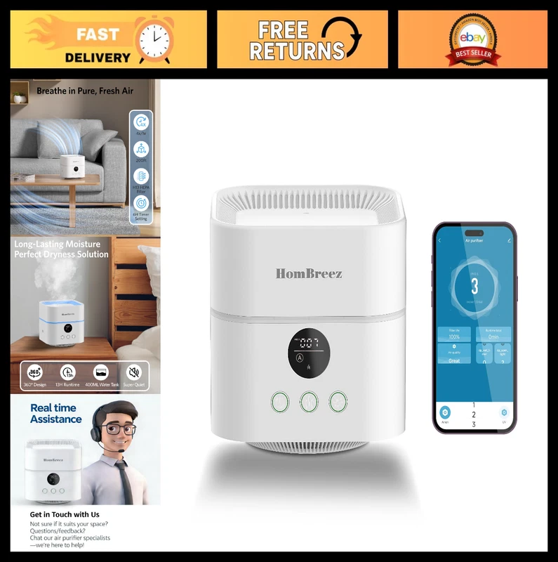 Air Purifier Humidifier Combo H13 HEPA Filter Quiet