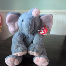 Ty Pluffies Collection Elephant WINKS blue pink Plush 8" w/original tags