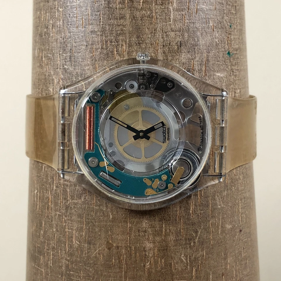 Reloj Swatch Mujer Suizo Jalea Piel Transparente Goma Esqueleto Cuarzo 31mm 7 3/4" Foto 2 de 4
