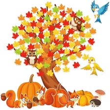 155 Pieces Fall Tree Bulletin Board Decorations Classroom Tree Bulletin Board...