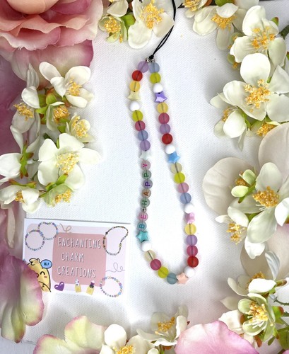 Pair of cute phone charm straps lanyard accessory be kind be happy beads - 第 3/7 張圖片