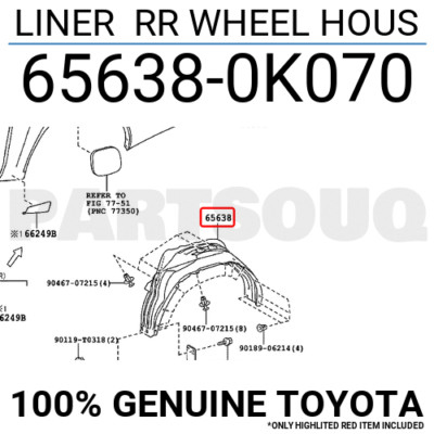 656380K070 Genuine Toyota LINER RR WHEEL HOUS 65638-0K070 | eBay