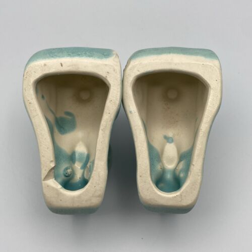 Vintage MCM Double Light Pottery Candlestick Pair Aqua Sea Blue Green - Picture 8 of 12