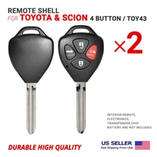 2X Remote Head Key Shell for Toyota Scion 4 Button With Blade TOY43 High Quality