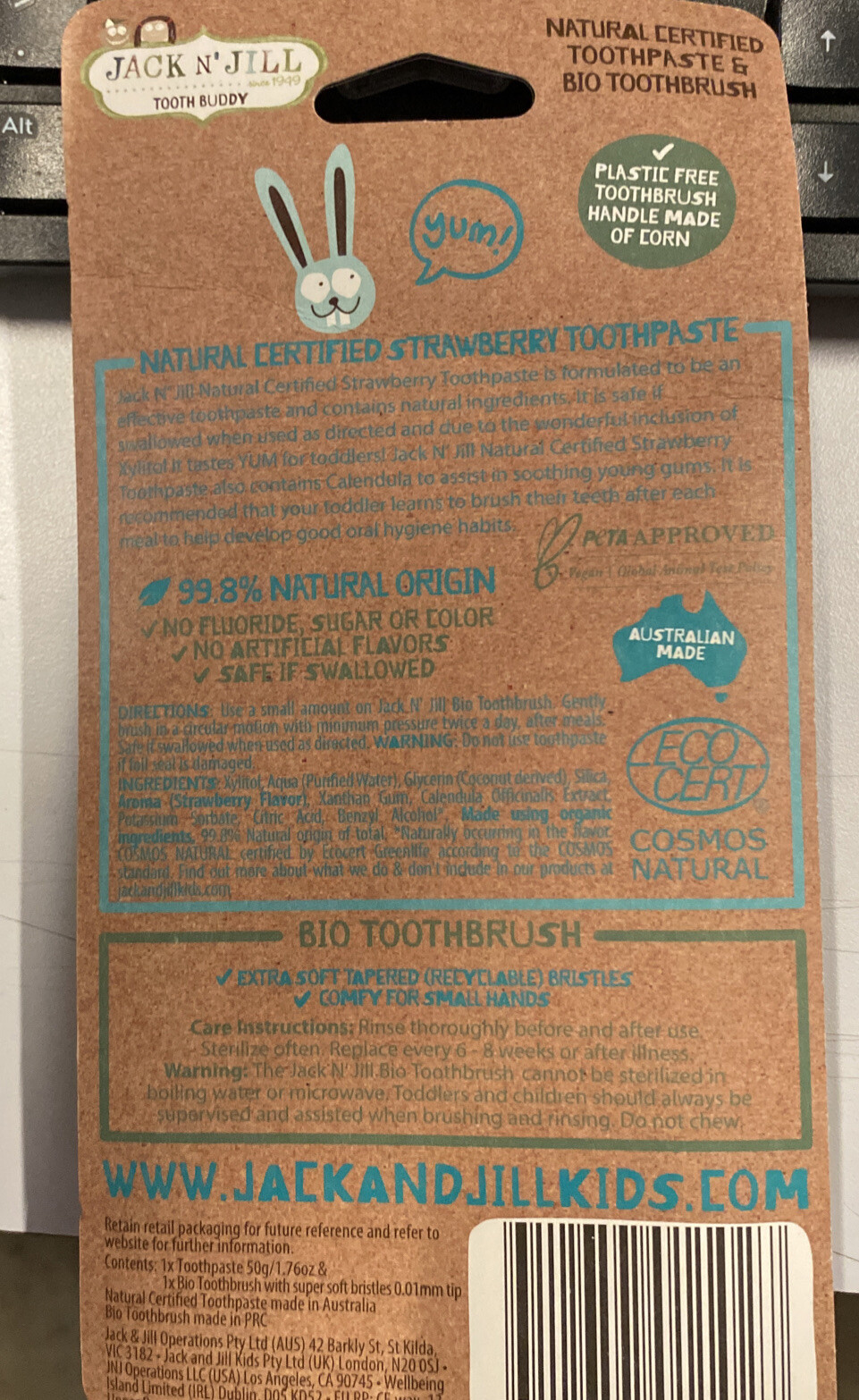 Jack N Jill Tooth Buddy Strawberry Natural Toothpaste & Biodegradable Toothbrush