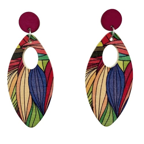 Wood Earrings Women Laser Engraved Handmade Wooden Dangle Artisan Retro Circle - 第 2/5 張圖片
