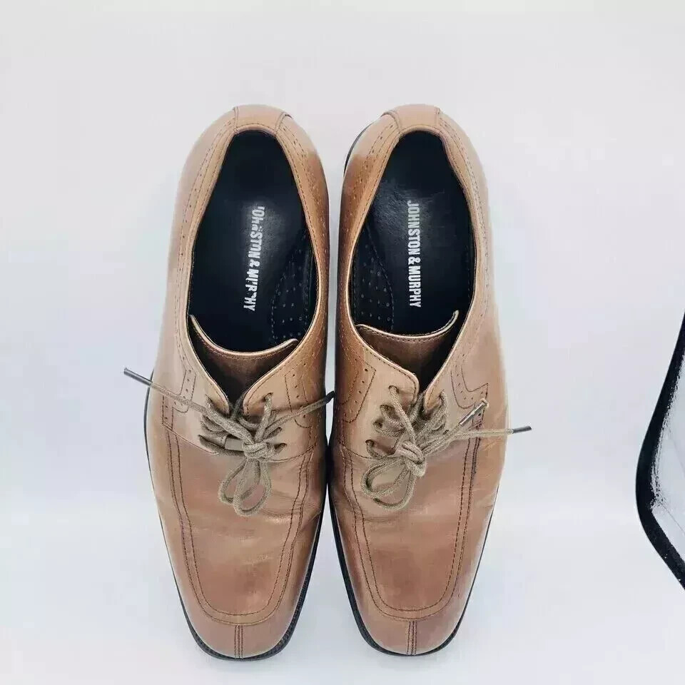 Johnston and Murphy Men 9 Brown Leather Square Toe Oxford Lace Up Old Money Shoe s-l400.jpg main image 2