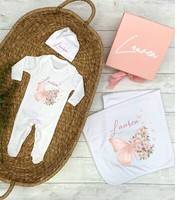 Personalised Floral Butterfly New Baby Girl Clothing Gift Set