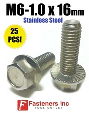 (QTY 25) M6-1.0 x 16MM Stainless Steel Hex Cap Flange Bolt Serrated Metric