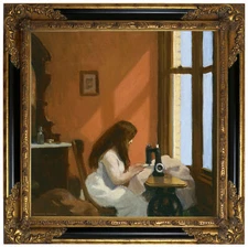 Hopper Girl at a Sewing Machine 1921 Wood Framed Canvas Print Repro 19x19