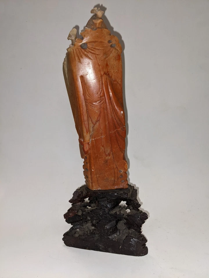 Antique Late 19th C Chinese Red Soapstone carving of Shou Lao Statue Figurine - Image 3 of 4