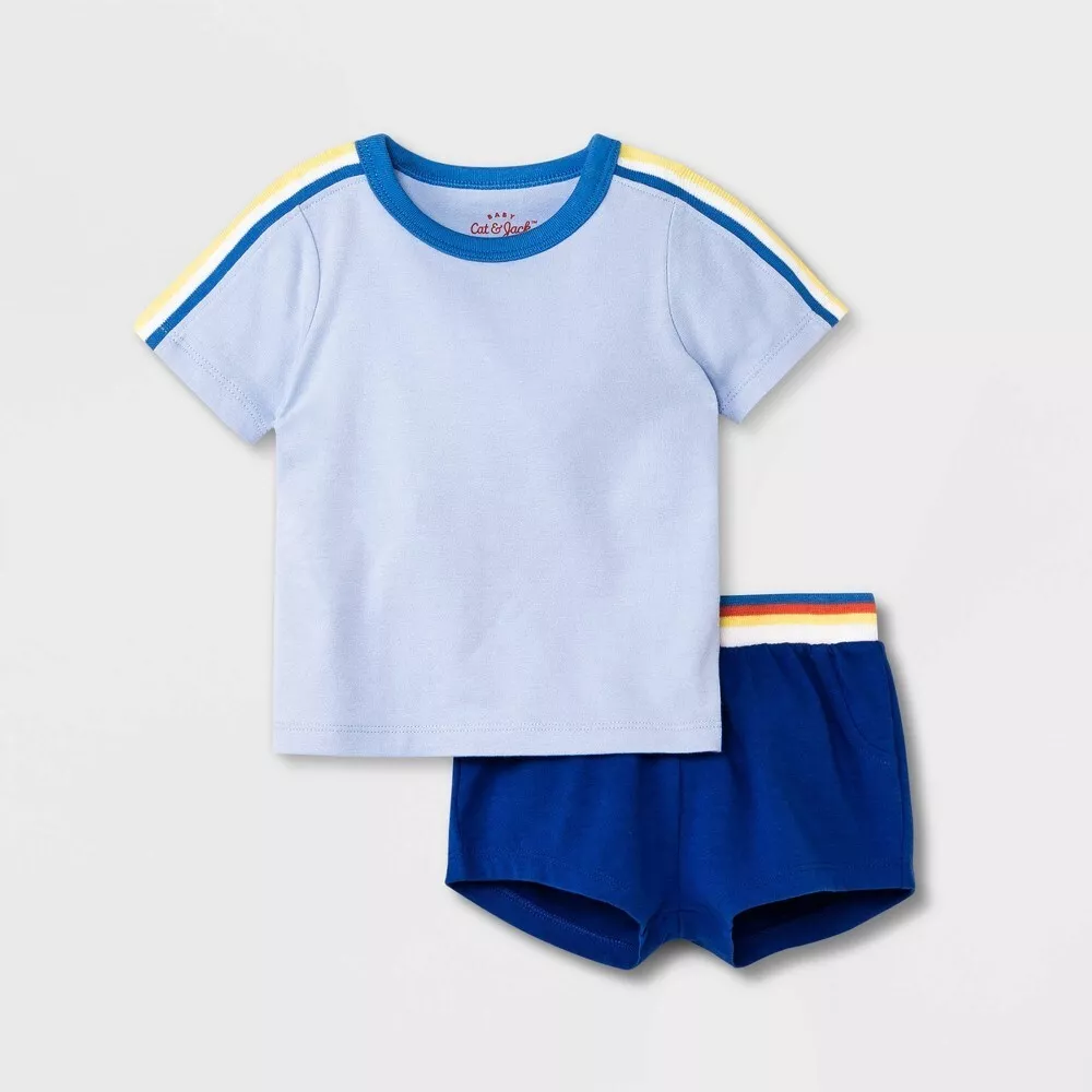 Cat & Jack 2 Piece Rainbow Top & Bottom Outfit Set / Baby 3-6M Blue Casual  Wear