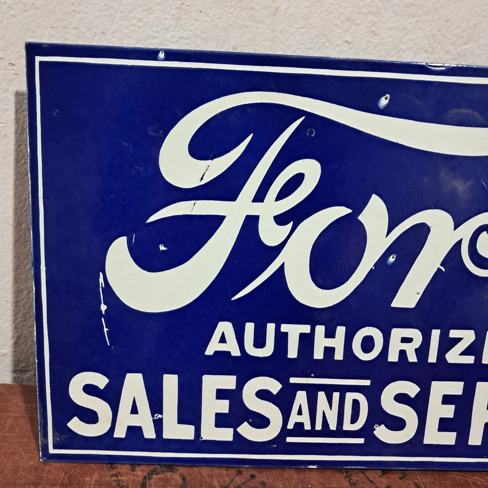 Ford Sales And Service Porcelain Enamel Sign 18 x 10 Inches 2 Sided - Image 4 of 4
