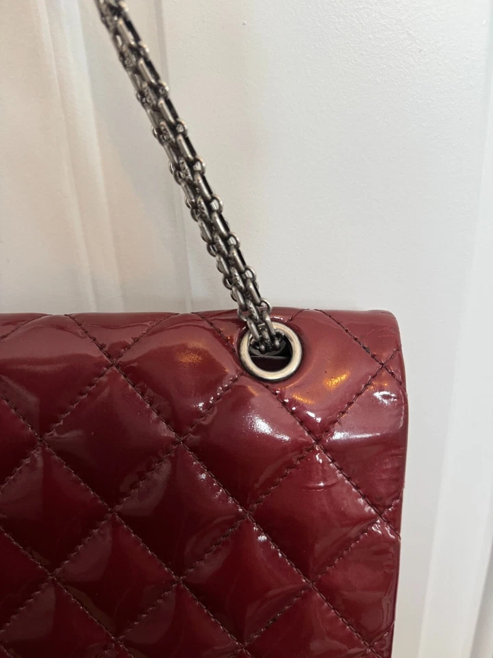 Authentic Chanel Reissue 2.55 227 Patent Dark Burgundy Bag - Image 3 of 4