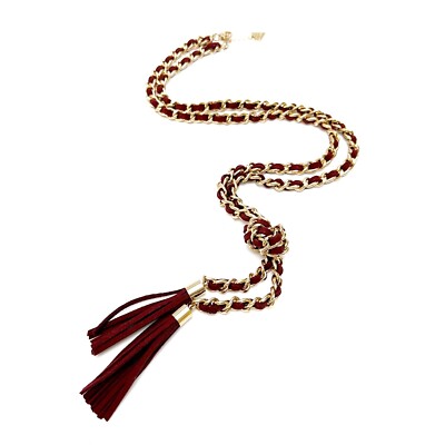 Guess Burgundy Red Faux Leather Goldtone Chain Link Tassel