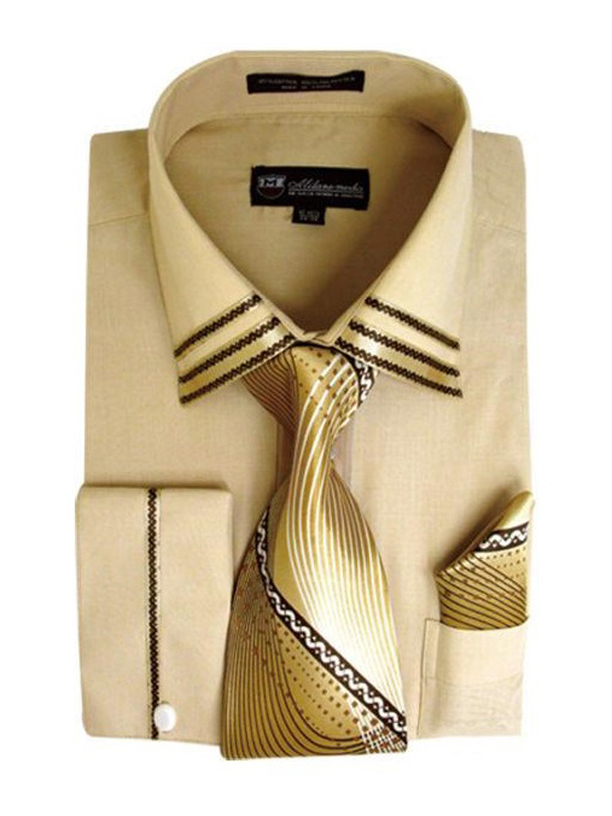 french cuff dress shirt and tie set Men's French Cuff + Tie Handkerchief Dress Shirt With White Size 22.5"Neck /36 37"Sleeve