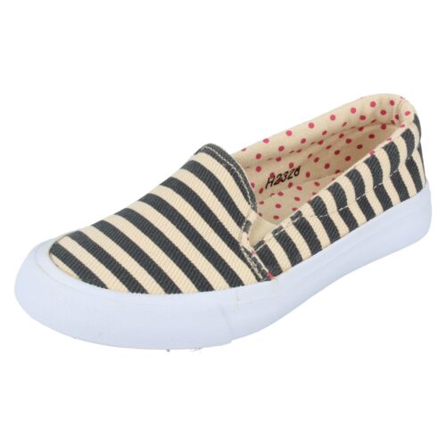 SALE Girls H2328 Navy/beige Striped Canvas Slip On Shoes By Spot On £7.99 - Picture 1 of 8