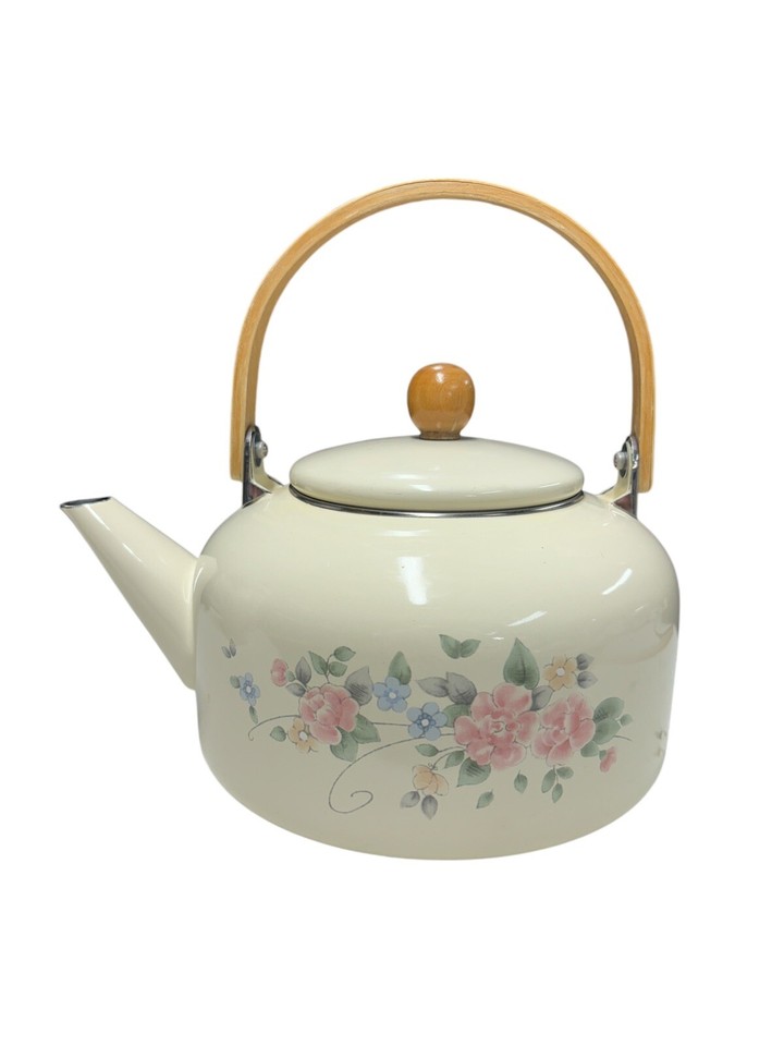 Vintage Pfaltzgraff Tea Rose Metal Enamel Tea Pot/Kettle With Lid eBay