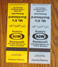 A & W ROOT BEER & RESTAURANT MATCHBOOK COVERS: ABILENE, KANSAS MATCHCOVERS -B21