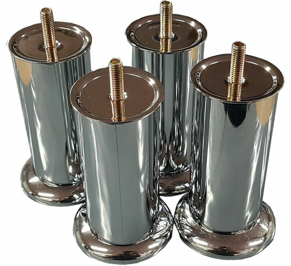 8 x CHROME FURNITURE FEET LEGS ROUND For SOFAS BEDS CHAIRS STOOLS CABINET 120mm
