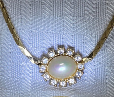 Vintage Christian Dior Necklace Pearl and Rhinestone - Goldtone