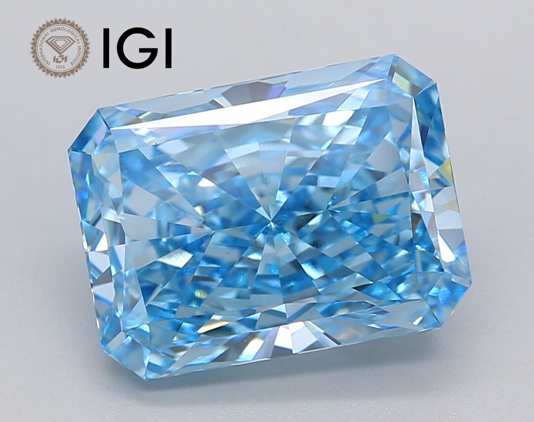 Rare Light Blue Diamond 5.05ct Lab Loose Fancy Very IGI Radiant VS1