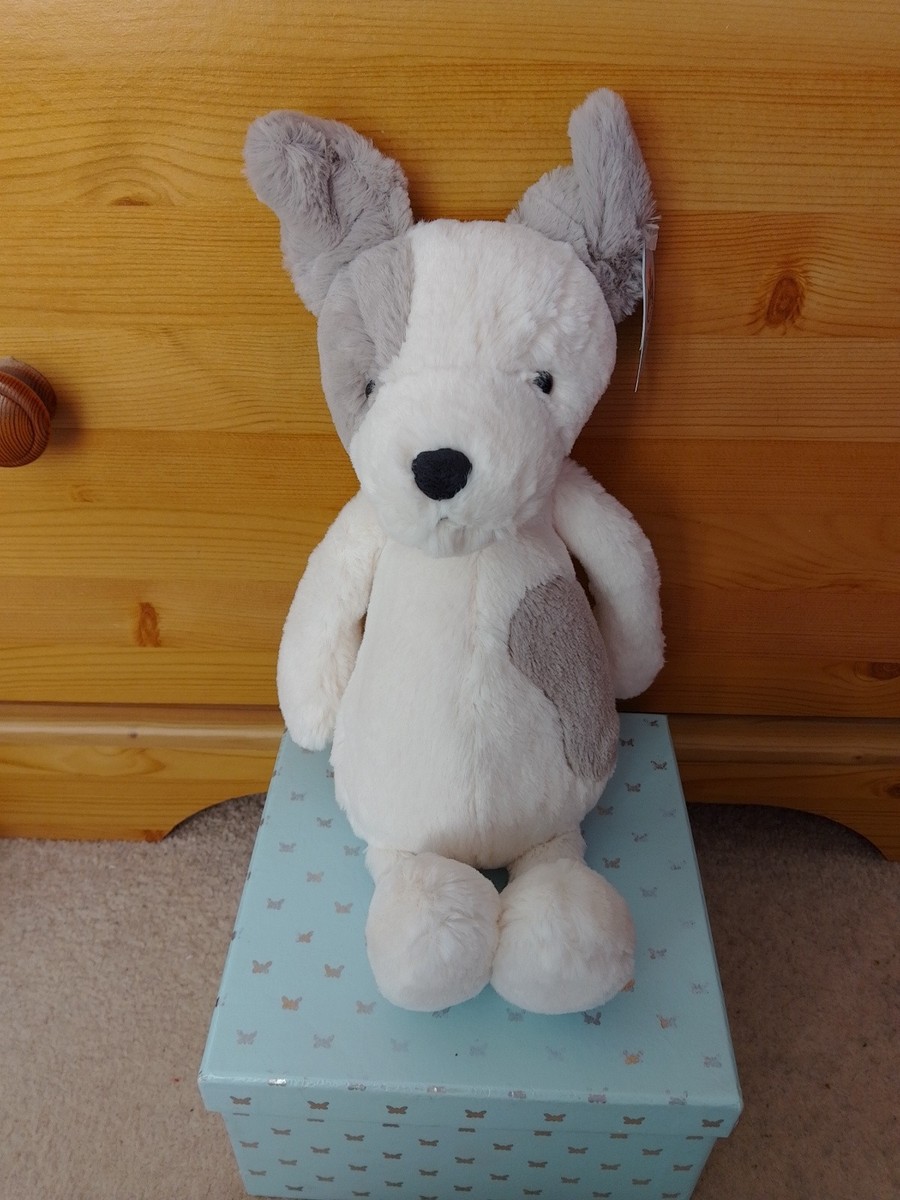 Jellycat Medium Bashful Terrier. White & Grey Dog. Retired. Brand