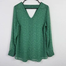 Cabi Shirt Women M Green Abstract Floral Boho Minimalist Whimsical Goblin Career