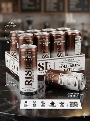 RISE Brewing Co Mocha Cold Brew Latte Nitro Oat Milk 12-Pack 11oz Dairy Free