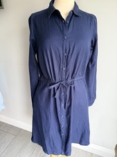 Fat Face Ladies Navy Long Sleeve Button Front Dress Size 10. Great Condition.