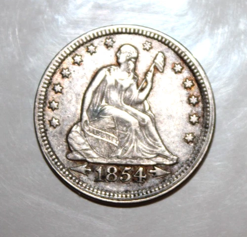 1854 Silver Seated Liberty Quarter with Date Arrows and No Rays, No Motto
