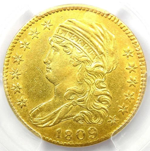 1809/8 Capped Bust Gold Half Eagle $5 Coin - Certified PCGS AU Details - Rare!