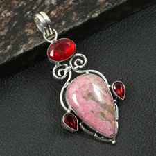 Rhodonite Garnet Gemstone Handmade Pendant Jewelry Gift For Unisex 2.8