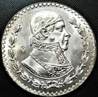 LARGE GEM BRILLIANT UNCIRCULATED SILVER MEXICO UN PESO COIN! MEXICAN 1 PESO!