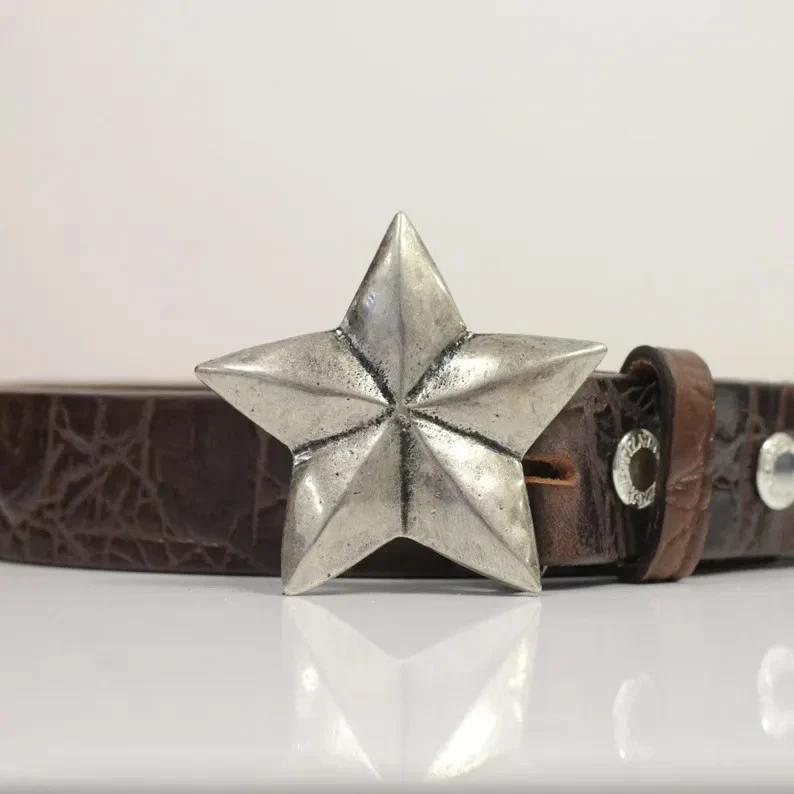 Stern Gürtelschnalle aus Metall im Vintage-Look für Ledergürtel, Ø 6 cm - Bild 1 von 4