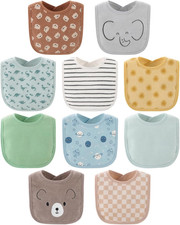 Baby Boy or Girl Terry Bibs Set of 10-100 Cotton, Soft, Absorbent Baby Bibs for