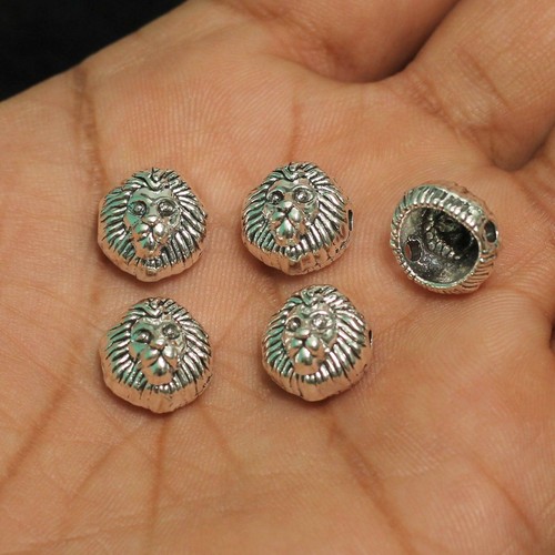 10 Pcs, 12mm German Silver Lion Face Spacer Beads - Picture 3 of 7